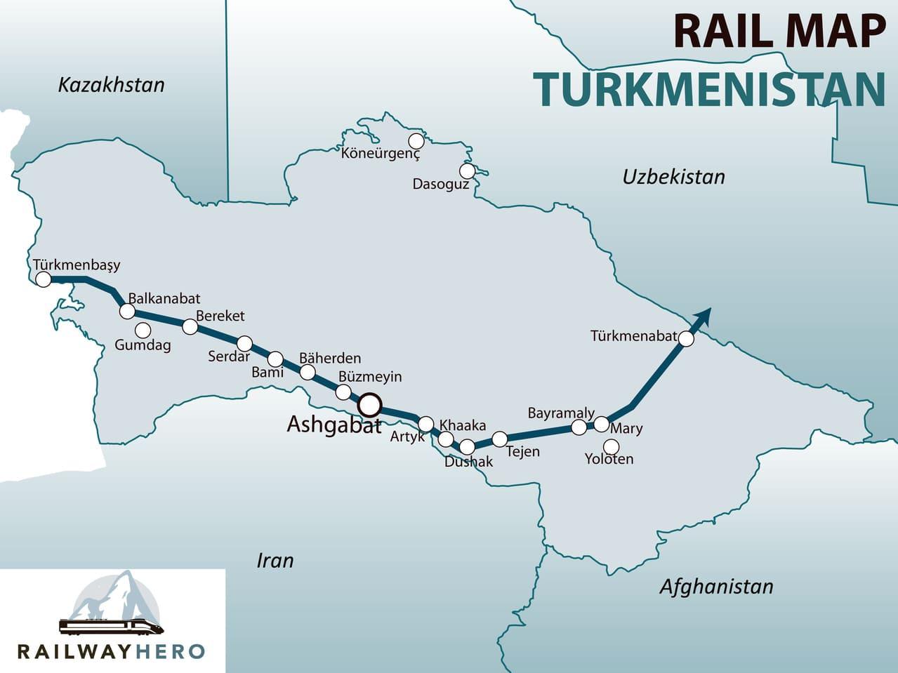 Turkmenistan rail map